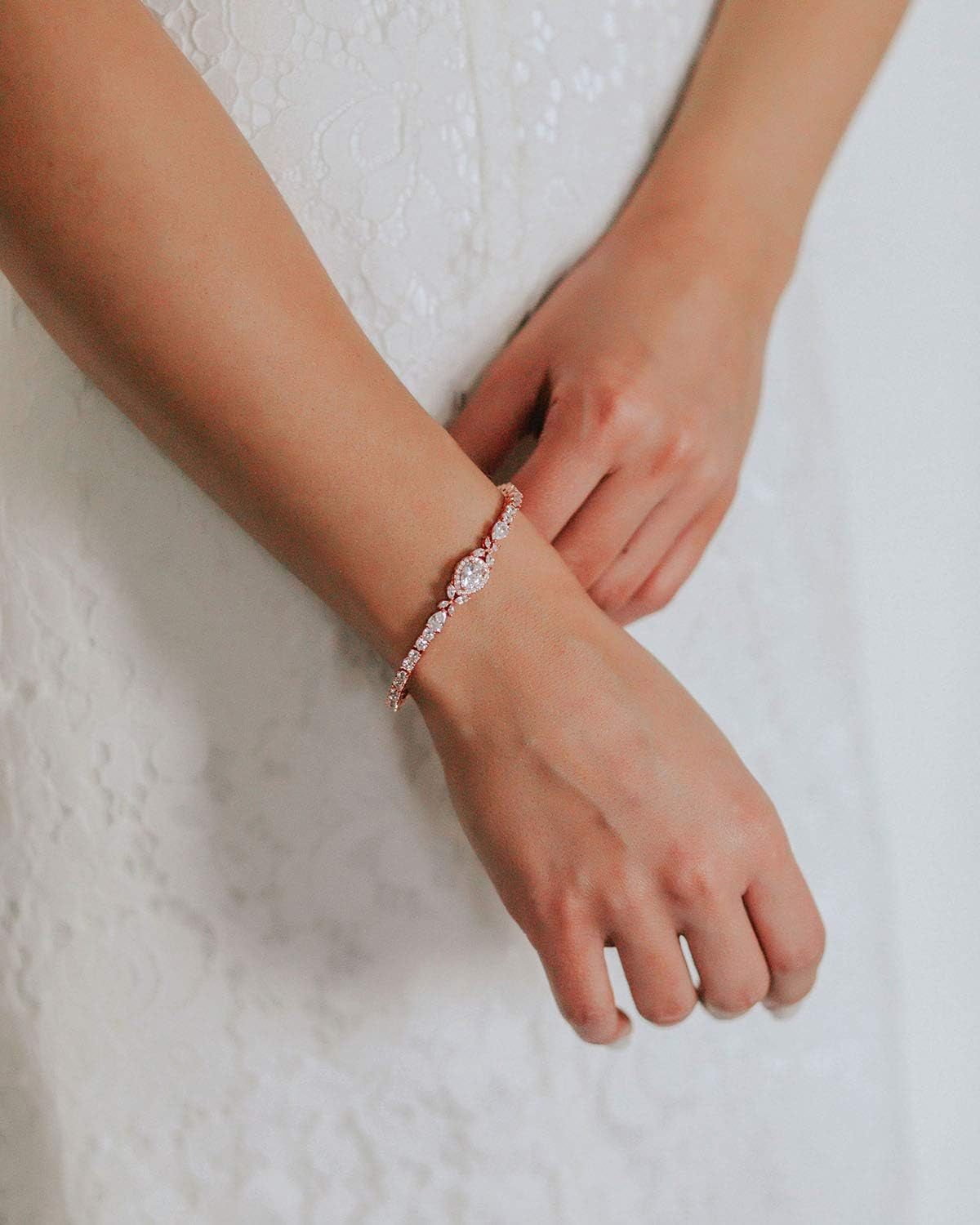 Cubic Zirconia Teardrop Tennis Bracelets for Wedding Bridal Jewelry, Crystal Rhinestone Bracelets for Brides, Bridesmaid, Women