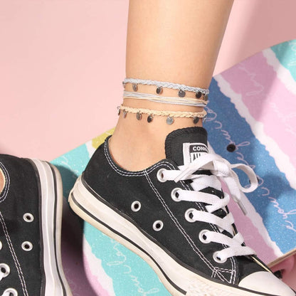 String Ankle Bracelets Waterproof Rope Anklets Braided Beach Boho Coin Anklets Cute Friendship Foot Jewelry for Women