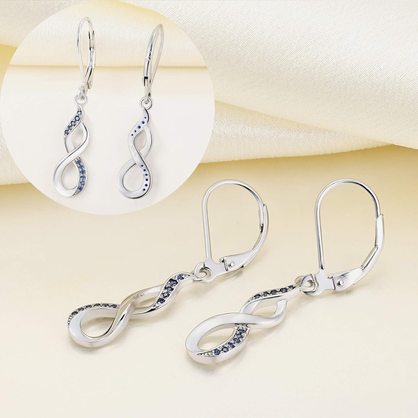 Infinity Dangle Drop Earrings 925 Sterling Silver Leverback Earrings Birthstone Jewelry for Women