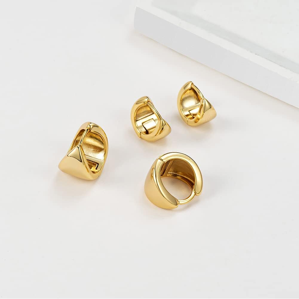 Hoop Earrings Small Chunky Huggie Earrings Dainty Wide Earrings Set for Women Girls,2 Sizes