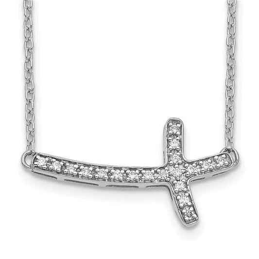 14K White Gold Diamond Sideways Cross 18 In. Necklace