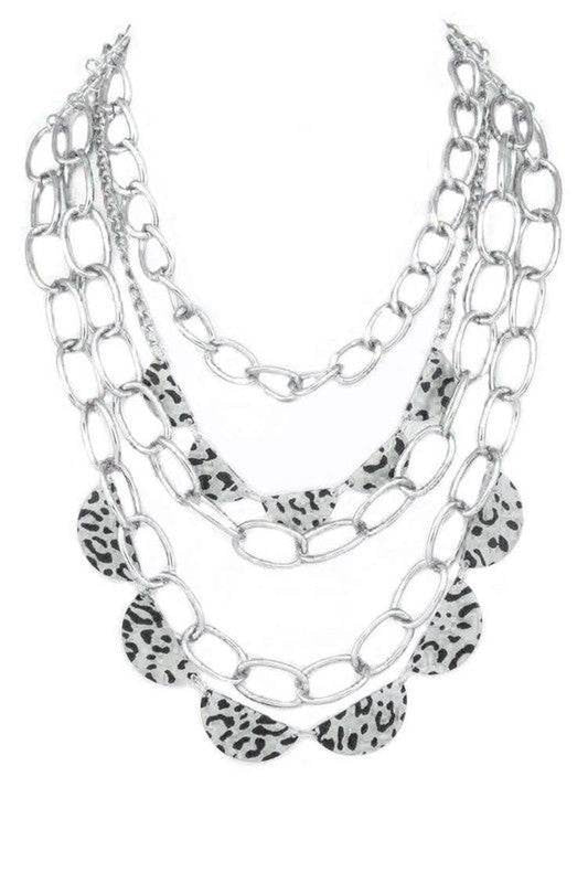 Statement Animal Printed Layered Chain Necklace