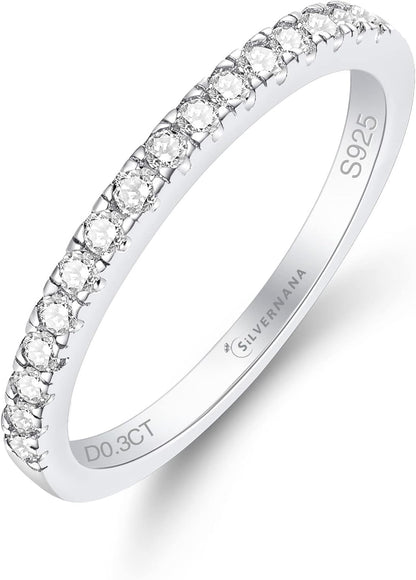 Moissanite Wedding Band,925 Sterling Silver Wedding Ring for Women Stackable Eternity Rings for Her Size 4-10