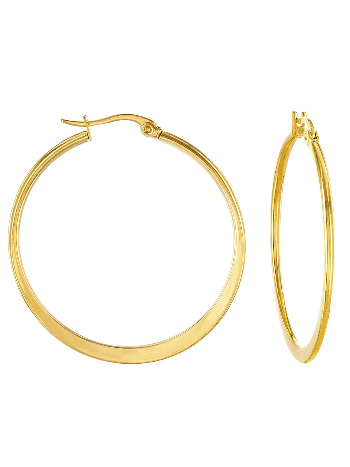 Jewelry Women'S Polished Flat Hoop Gold Plated Steel Earrings (38Mm)