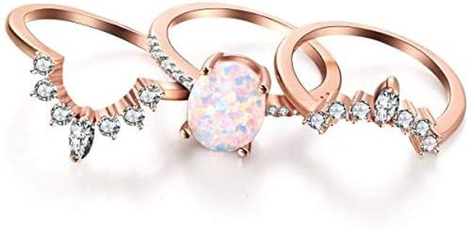 Oval White Opal Stackable Rings 3A Cubic Zirconia Pink Engagement Rings for Women Rose Gold Wedding Rings Set Womens Jewelry
