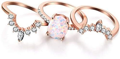 Oval White Opal Stackable Rings 3A Cubic Zirconia Pink Engagement Rings for Women Rose Gold Wedding Rings Set Womens Jewelry