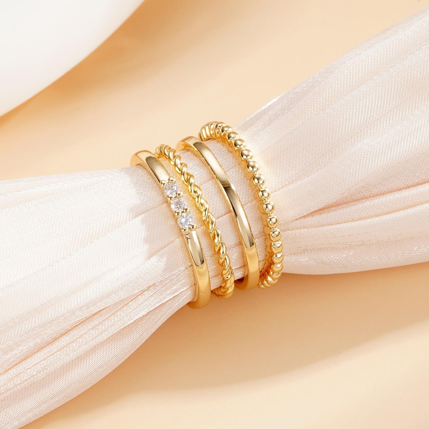 4PCS 14K Gold Filled Plated Rings for Women Mom Wife,Non Tarnish Knuckle Dainty Fashion CZ Ring Pinky Thin Thumb Stackable Ring Set Birthday Jewelry Gifts Size 6/7/8/9/10