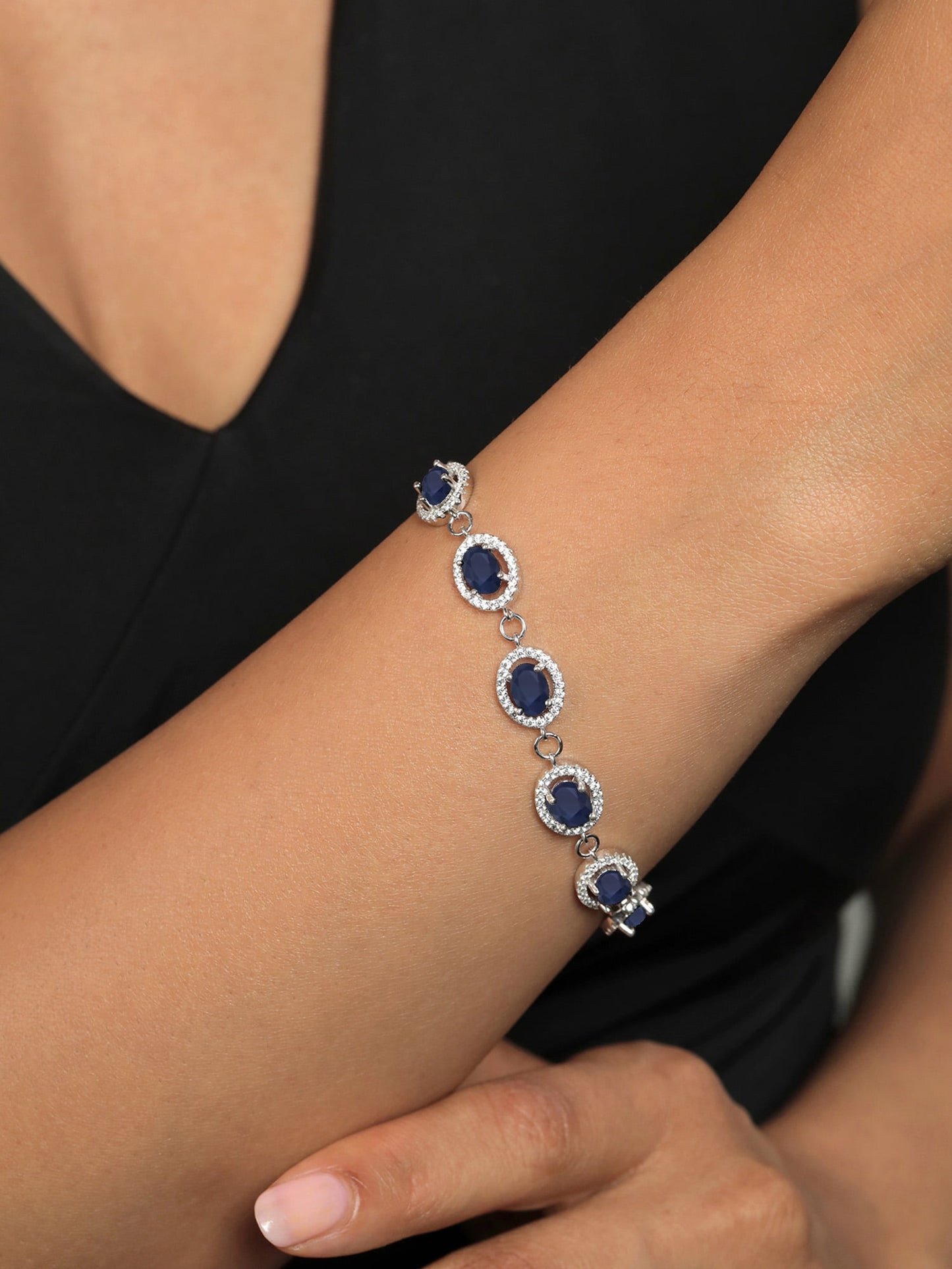 925 Sterling Silver Blue Sapphire Tennis Bracelet for Women | 13.08 Cttw | Gemstone September Birthstone | Oval 7X5MM | 7.5 Inch