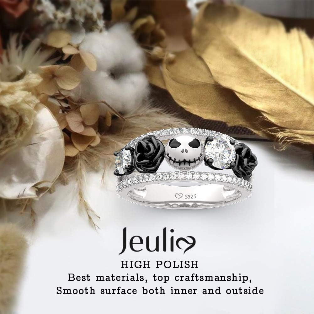 1.76 Ct Skull Wedding Band 925 Sterling Silver Diamond Eternity Rings Rose Flower Engagement Rings Anniversary Promise Romantic Jewelry Gift