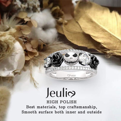 1.76 Ct Skull Wedding Band 925 Sterling Silver Diamond Eternity Rings Rose Flower Engagement Rings Anniversary Promise Romantic Jewelry Gift
