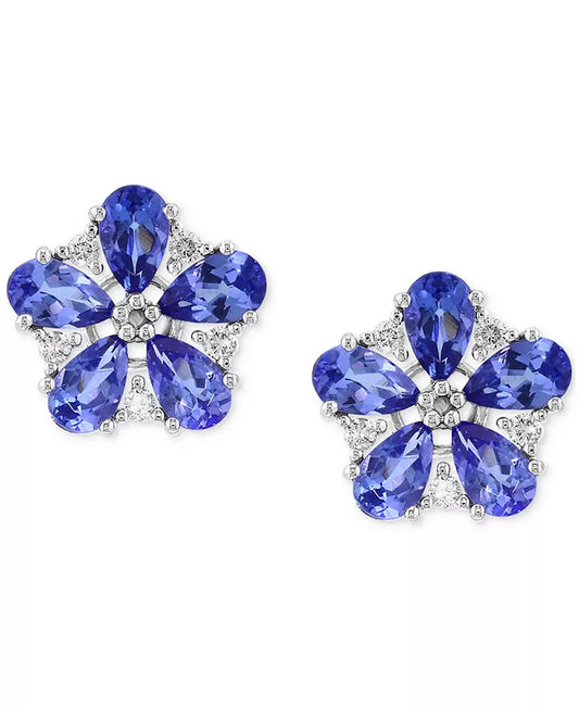 EFFYÂ® Tanzanite (1-5/8 Ct. T.W.) & Diamond (1/8 Ct. T.W.) Flower Stud Earrings in 14K White Gold