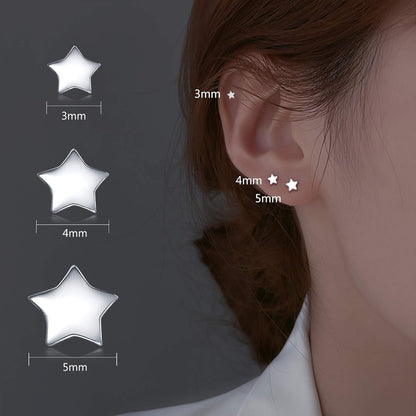 3 Pairs 925 Sterling Silver Star Stud Earrings for Women,Tiny Simple Geometric Stud Earrings Set Small Hypoallergenic Cartilage Tragus Ear Jewellery for Men (3/4/5Mm)