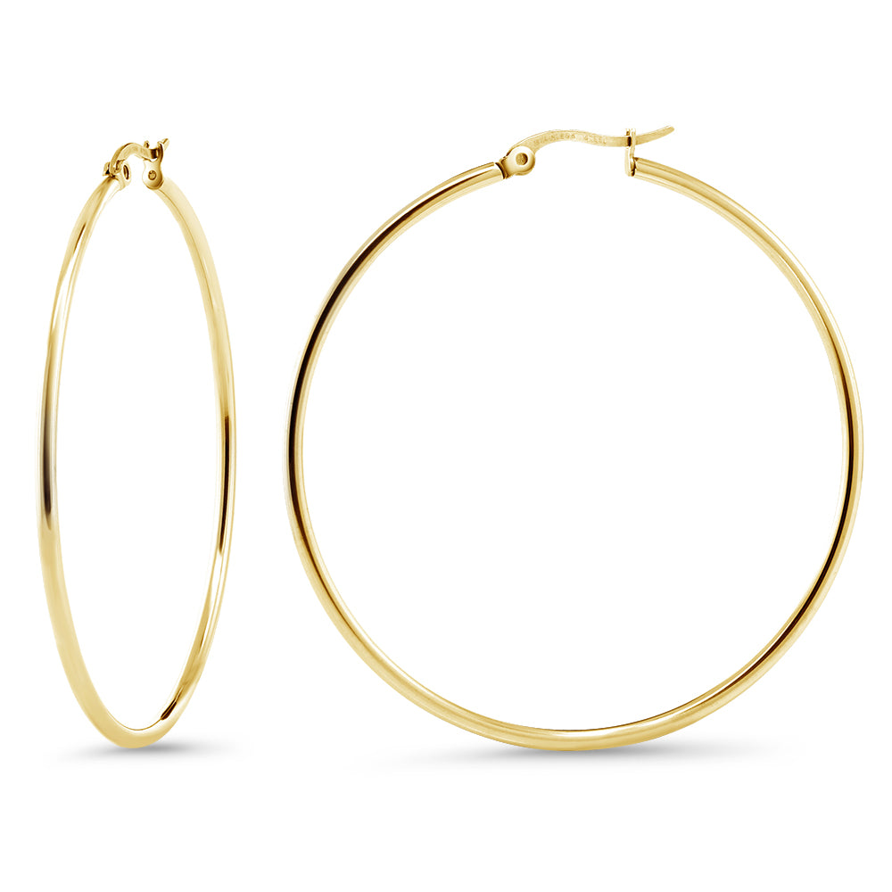 Stunning Stainless Steel Hoop Set of Two Earrings (50Mm Diameter) Two-Pair Set