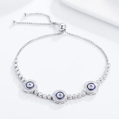 Women Evil Eye Protection Bracelets 925 Sterling Silver White Gold Plated Adjustable Bracelets