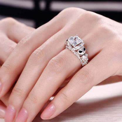 Jack Rings Women Nightmare before Christmas Skull Rings 925 Sterling Silver Princess Cut Band Ring Anniversary Promise Romantic Christmas Gifts for Her
