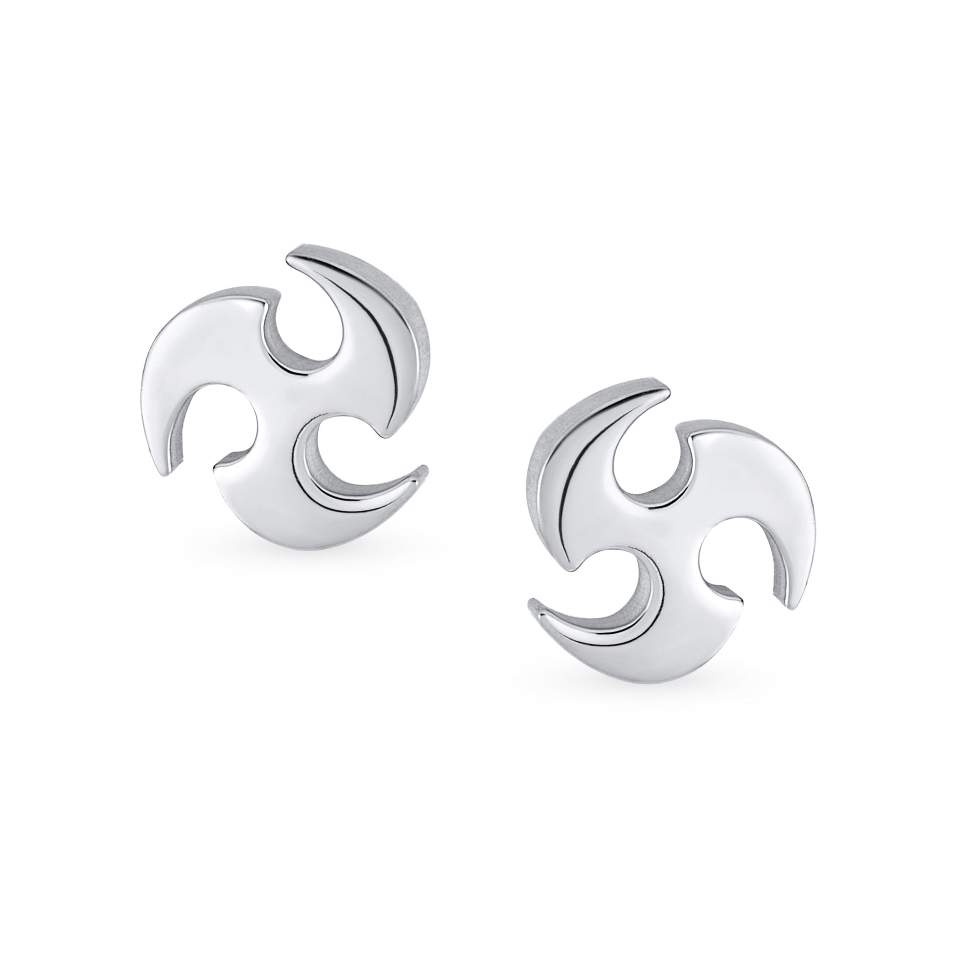 Mens Unisex Tribal Warrior Blade Ninja Star Stud Earrings for Men, Silver & Black Steel