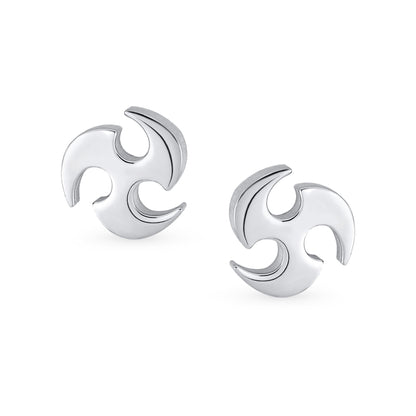 Mens Unisex Tribal Warrior Blade Ninja Star Stud Earrings for Men, Silver & Black Steel