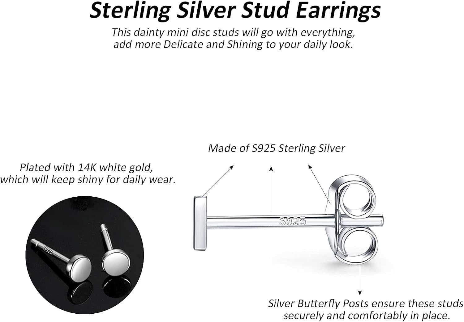 Sterling Silver Stud Earrings for Women, Tiny Flat Dot Earrings Set | Small Hypoallergenic Circle Stud Earrings | Dainty round Tragus Cartilage Studs for Men (2Mm/3Mm/4Mm)