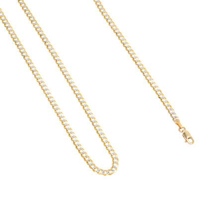 10K Real Yellow Gold Solid Cuban Curb Link 4Mm Diamond Cut Pave Chain Bracelet (7"-9") Two Tone Italian Jewelry for Men & Women
