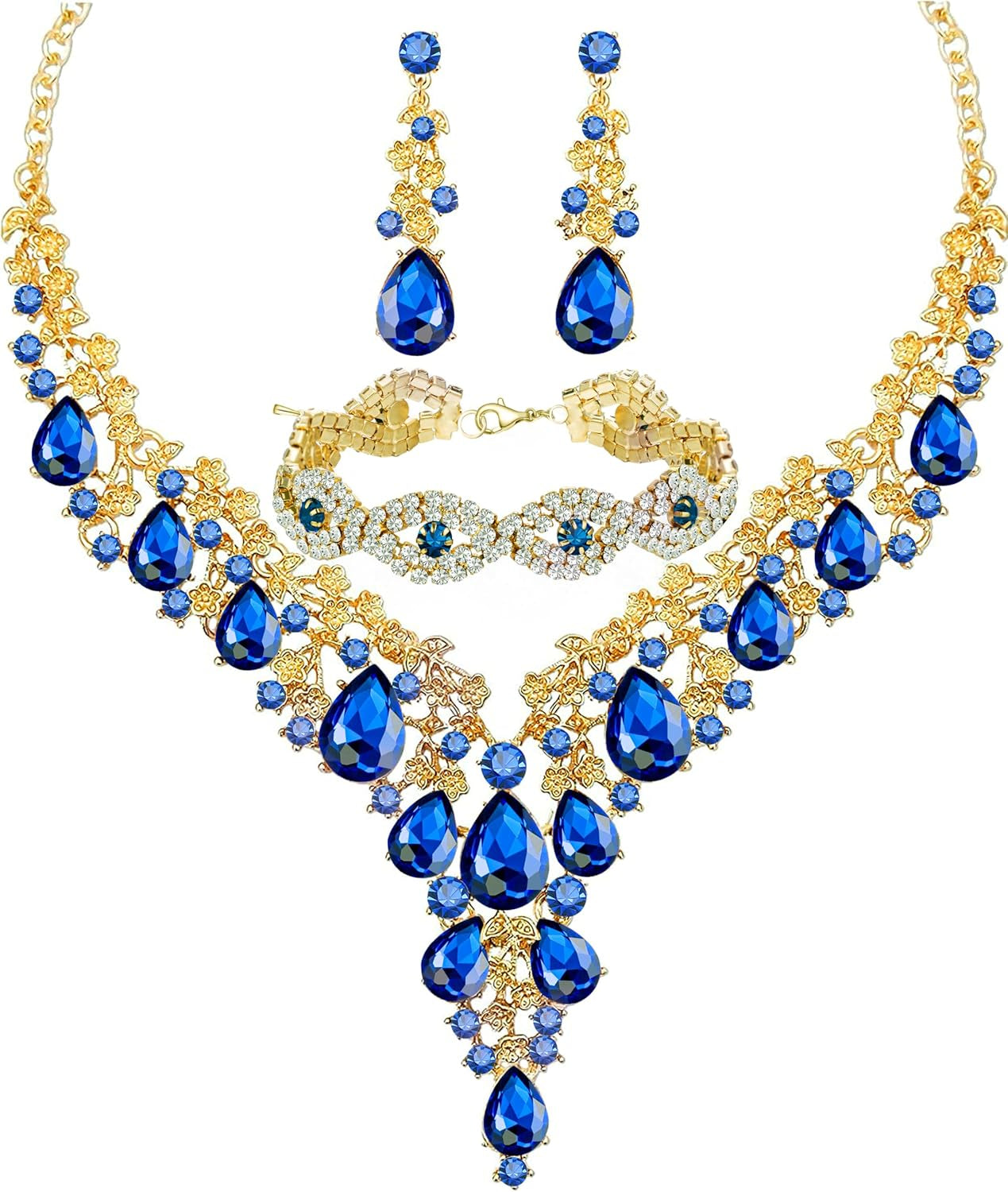 Wedding Bridal Bridesmaid Austrian Crystal Rhinestone Jewelry Sets Statement Choker Necklace Earrings Bracelets Sets for Wedding Party Prom