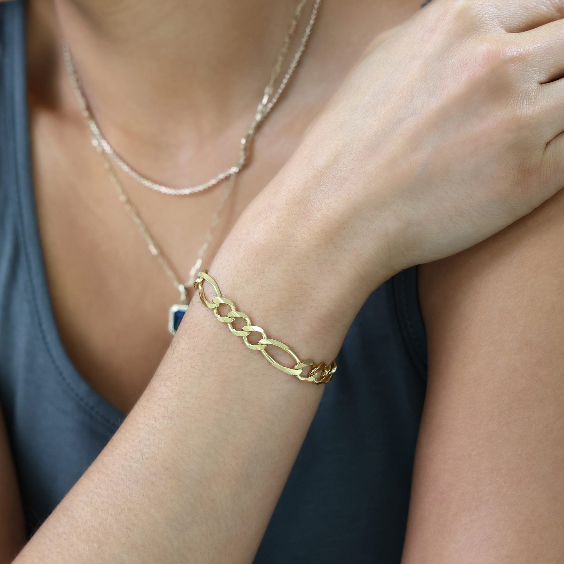 10K Real Yellow Gold Solid Figaro Link 8Mm Thick Chain Bracelet (7"-9") Italian Jewelry for Men