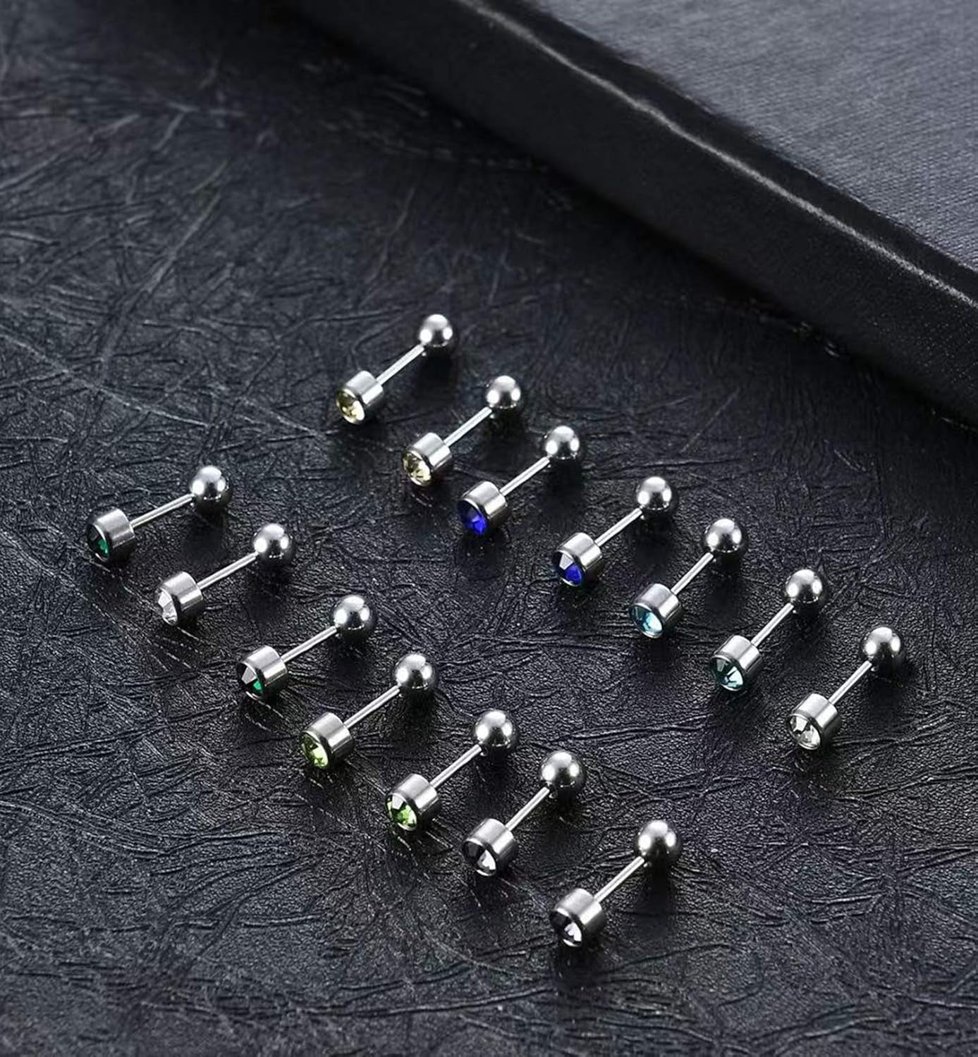 7-14 Pairs Stainless Steel CZ Stud Earrings for Women Multicolor Cubic Zirconia Cartilage Helix Earrings Set Screwback 4MM