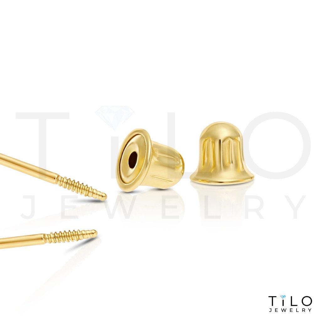 14K Yellow Gold Tiny Heart Stud Post Earrings with Red CZ Birthstone | Secure Screw-Backs | January-Garnet | Women & Unisex