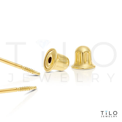 14K Yellow Gold Tiny Heart Stud Post Earrings with Red CZ Birthstone | Secure Screw-Backs | January-Garnet | Women & Unisex