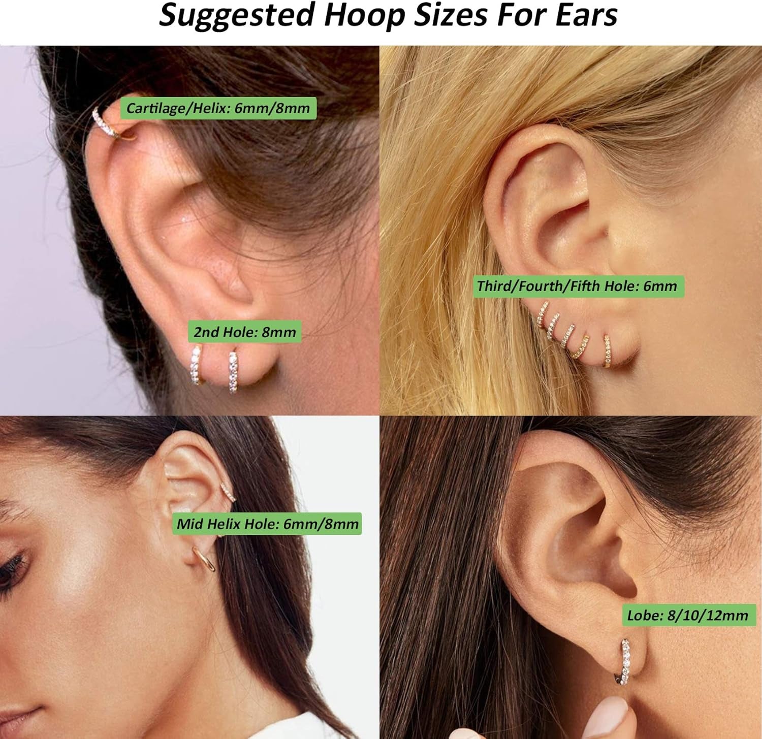 Silver Huggie Hoop Earrings for Women, 3 Pairs Tiny Hypoallergenic Sterling Silver Cartilage Hoops | 14K Gold Small Cubic Zirconia Cuff Earrings Mini Piercing Jewelry (6/8/10/12Mm)