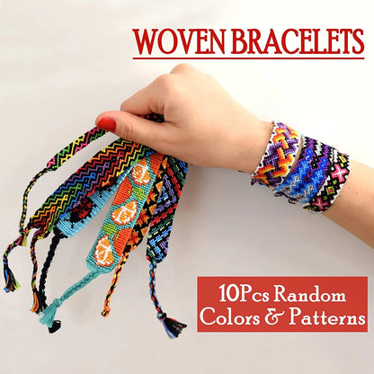 10 Pcs Woven Bracelet Bulk - Nepal Style Friendship Bracelets Handmade Braided Rope Wrist String Chain