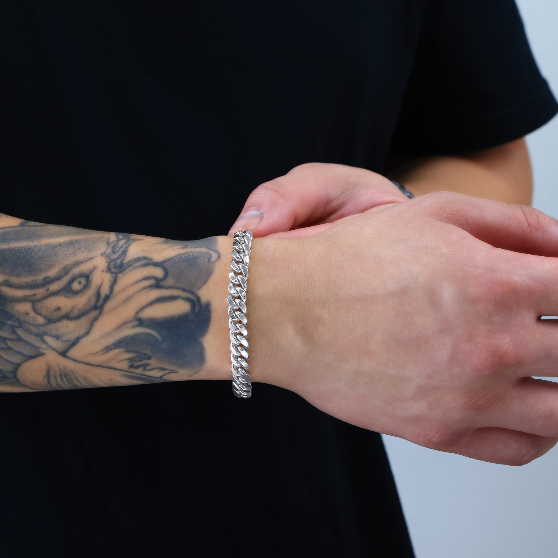 10K Real White Gold Miami Cuban Link 7.5Mm Chain Bracelet (7"-9") Italian Jewelry for Men