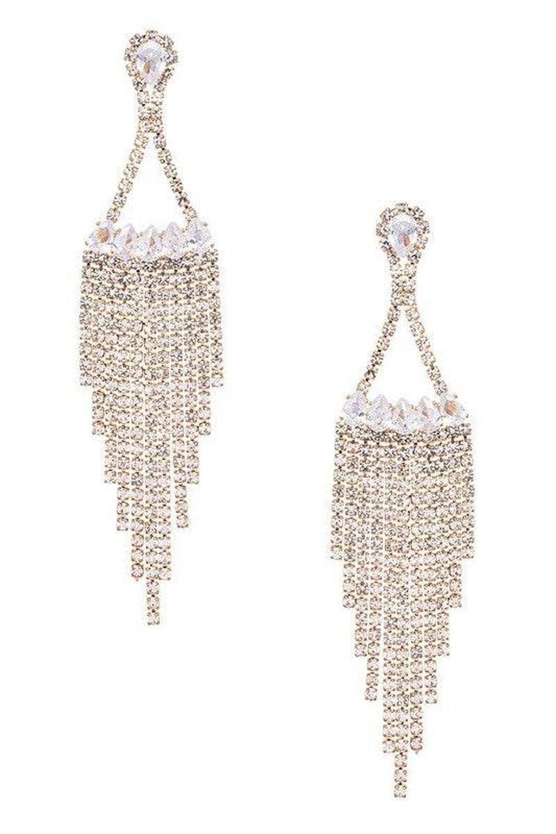 Fringe Rhinestone CZ Chandelier Earrings