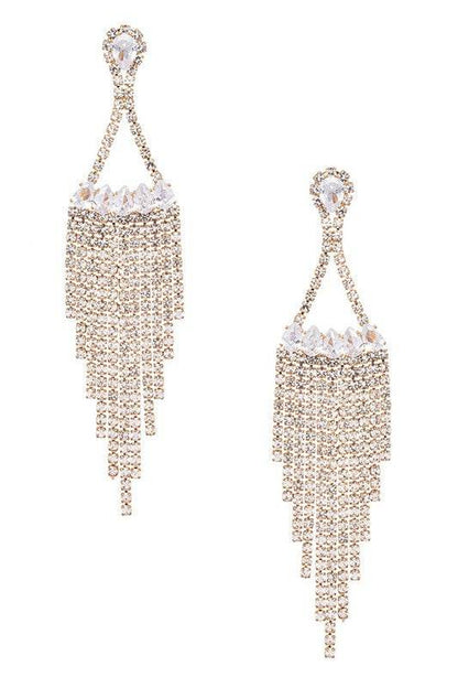 Fringe Rhinestone CZ Chandelier Earrings