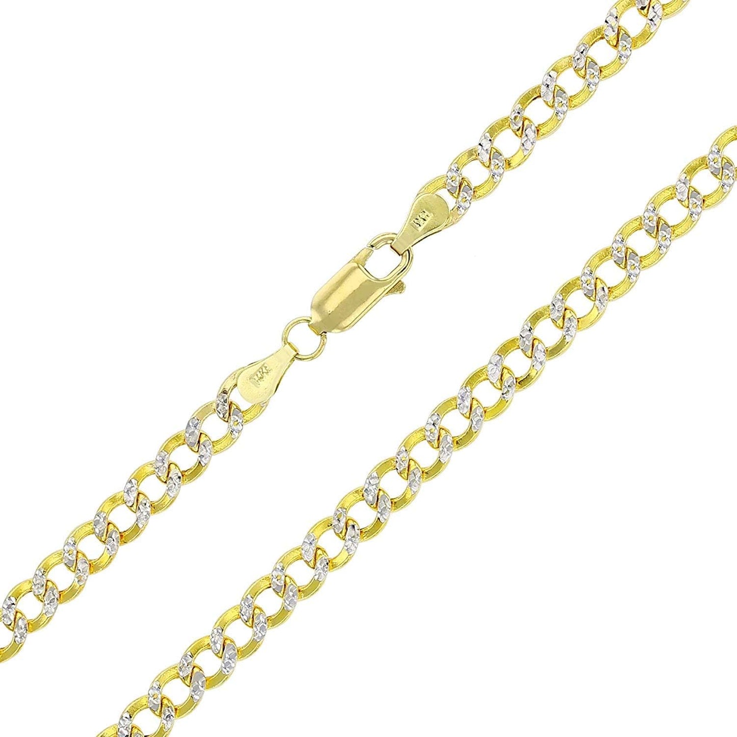 14K Yellow Gold Hollow 2Mm-11Mm Cuban White Pave Chain | Italian Gold Chain | Gold Curb Necklaces for Men and Women
