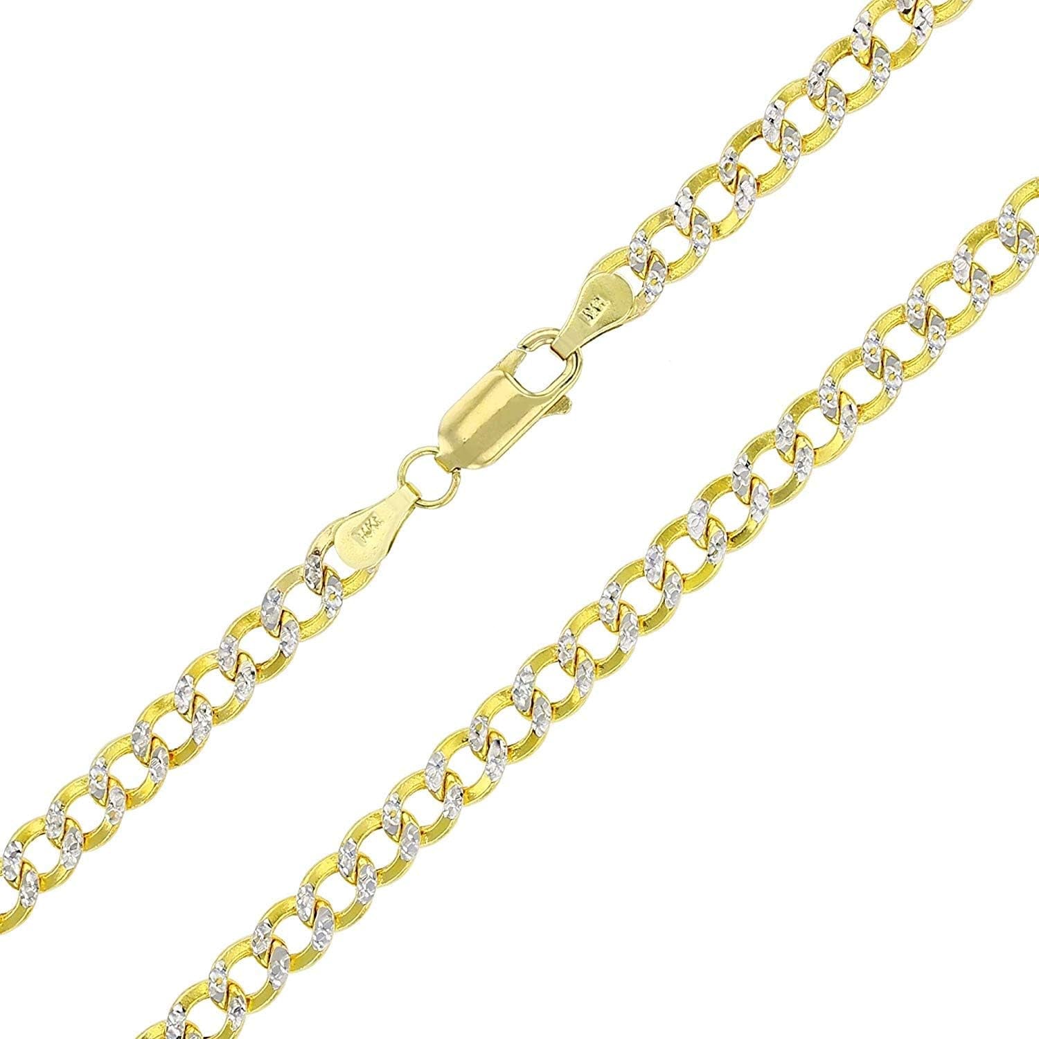 14K Yellow Gold Hollow 2Mm-11Mm Cuban White Pave Chain | Italian Gold Chain | Gold Curb Necklaces for Men and Women