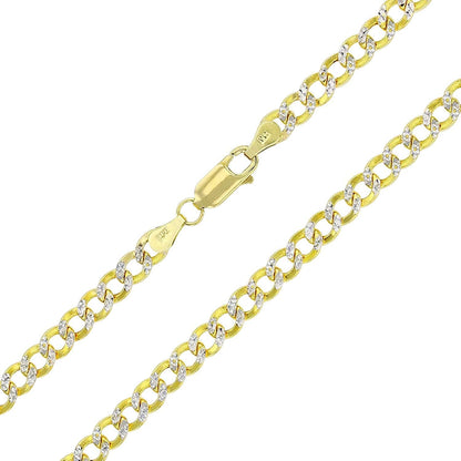 14K Yellow Gold Hollow 2Mm-11Mm Cuban White Pave Chain | Italian Gold Chain | Gold Curb Necklaces for Men and Women