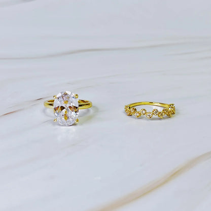 Lovely Oval Cut Solitaire Ring Set of 2