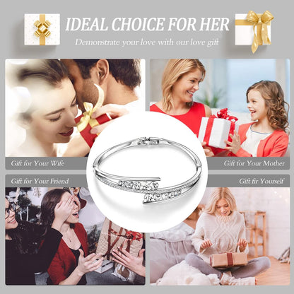 Love Encounter Crystals Bangle Bracelets for Women White Gold Plated Adjustable Hinged Jewelry