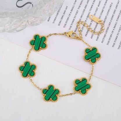Trend Clover Bracelet for Women Girls 14K Gold Plated Stainless Steel Five Leaf Flower Dainty Lucky Link Bracelets Party Jewelry
