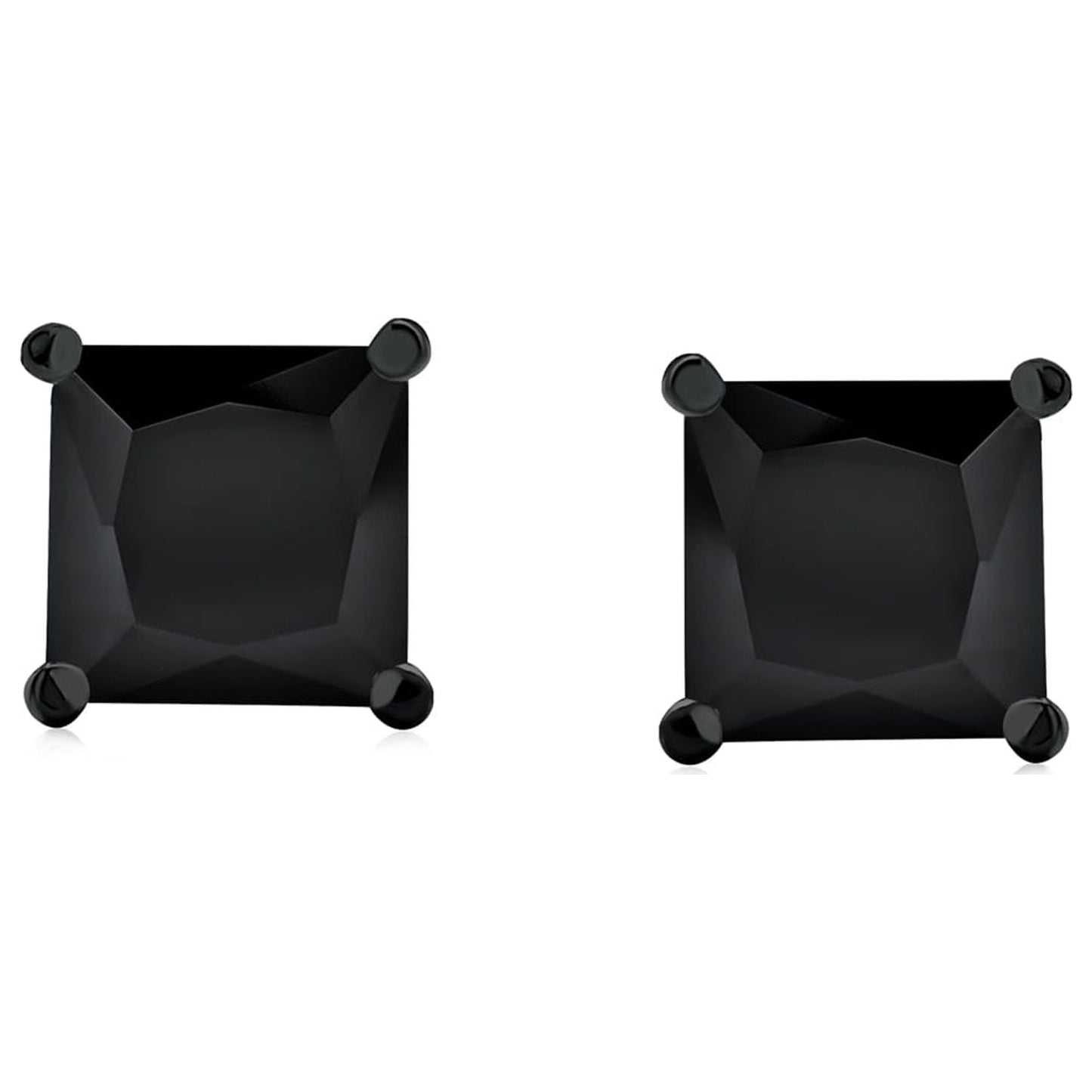 Mens Black Clear Square Princess CZ Stud Earrings Men Screw Back