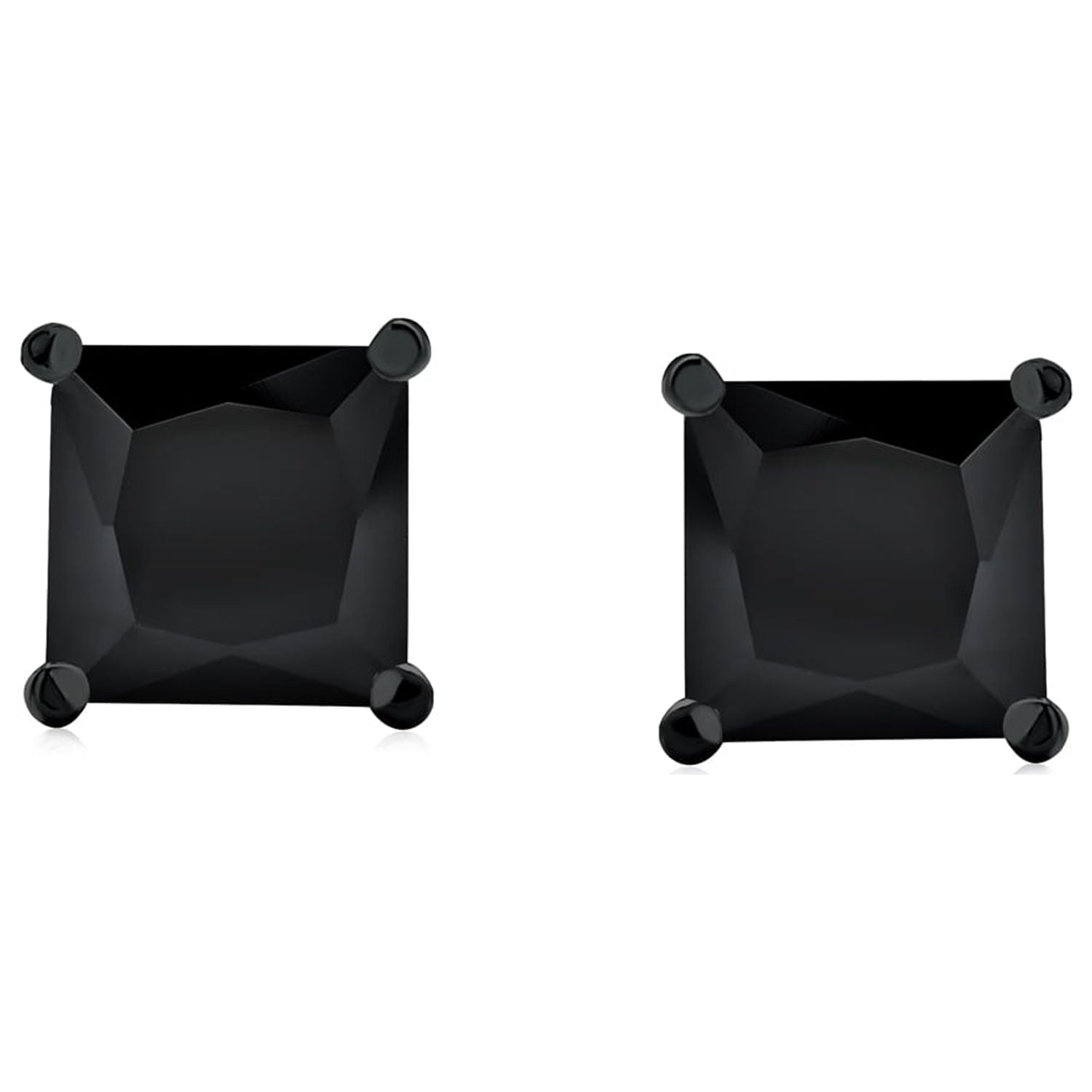 Mens Black Clear Square Princess CZ Stud Earrings Men Screw Back