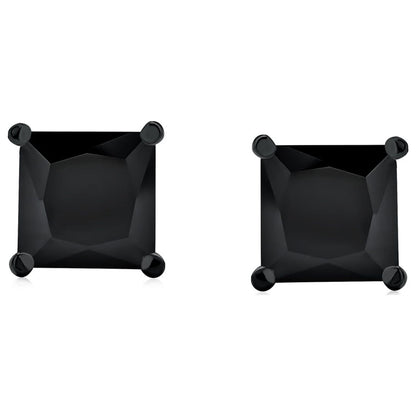 Mens Black Clear Square Princess CZ Stud Earrings Men Screw Back