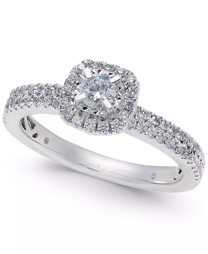 Diamond Halo Engagement Ring (1/2 Ct. T.W) in 14K White Gold