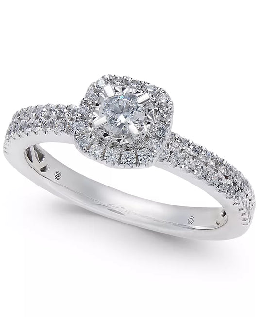 Diamond Halo Engagement Ring (1/2 Ct. T.W) in 14K White Gold