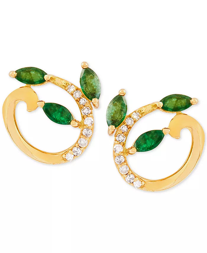 Emerald (1/2 Ct. T.W.) & Diamond Accent Stud Earrings in 14K Gold