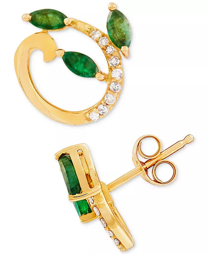 Emerald (1/2 Ct. T.W.) & Diamond Accent Stud Earrings in 14K Gold