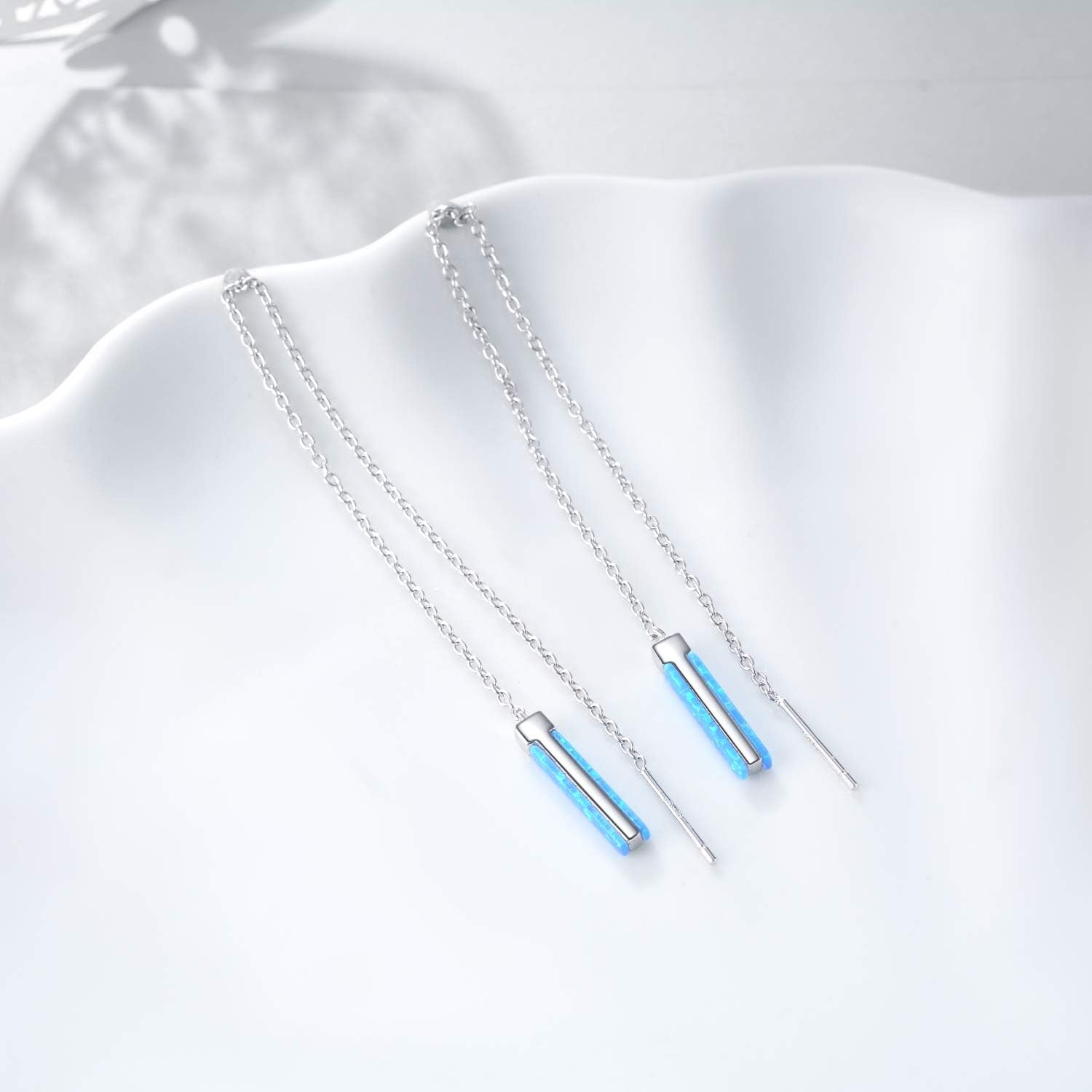 Threader Earrings for Women Sterling Silver Created Opal Bar/Leaves/Sunflower/Rose/Dasiy Earrings Threader Jewelry Gifts for Birthday Christmas