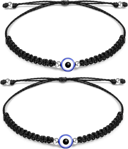 Evil Eye String Bracelets Handmade Black String Evil Eye Bracelet for Women Men Teen Girls Boys 2Pcs