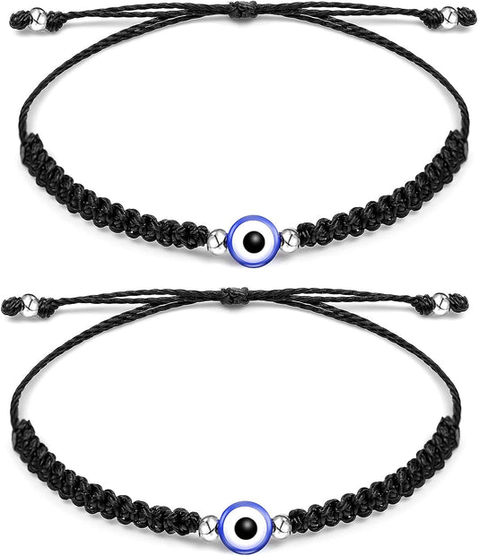 Evil Eye String Bracelets Handmade Black String Evil Eye Bracelet for Women Men Teen Girls Boys 2Pcs