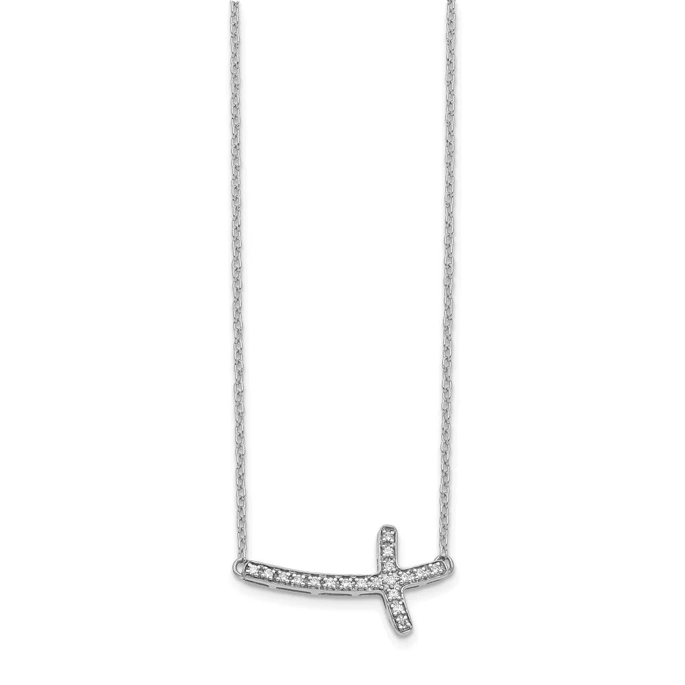 14K White Gold Diamond Sideways Cross 18 In. Necklace